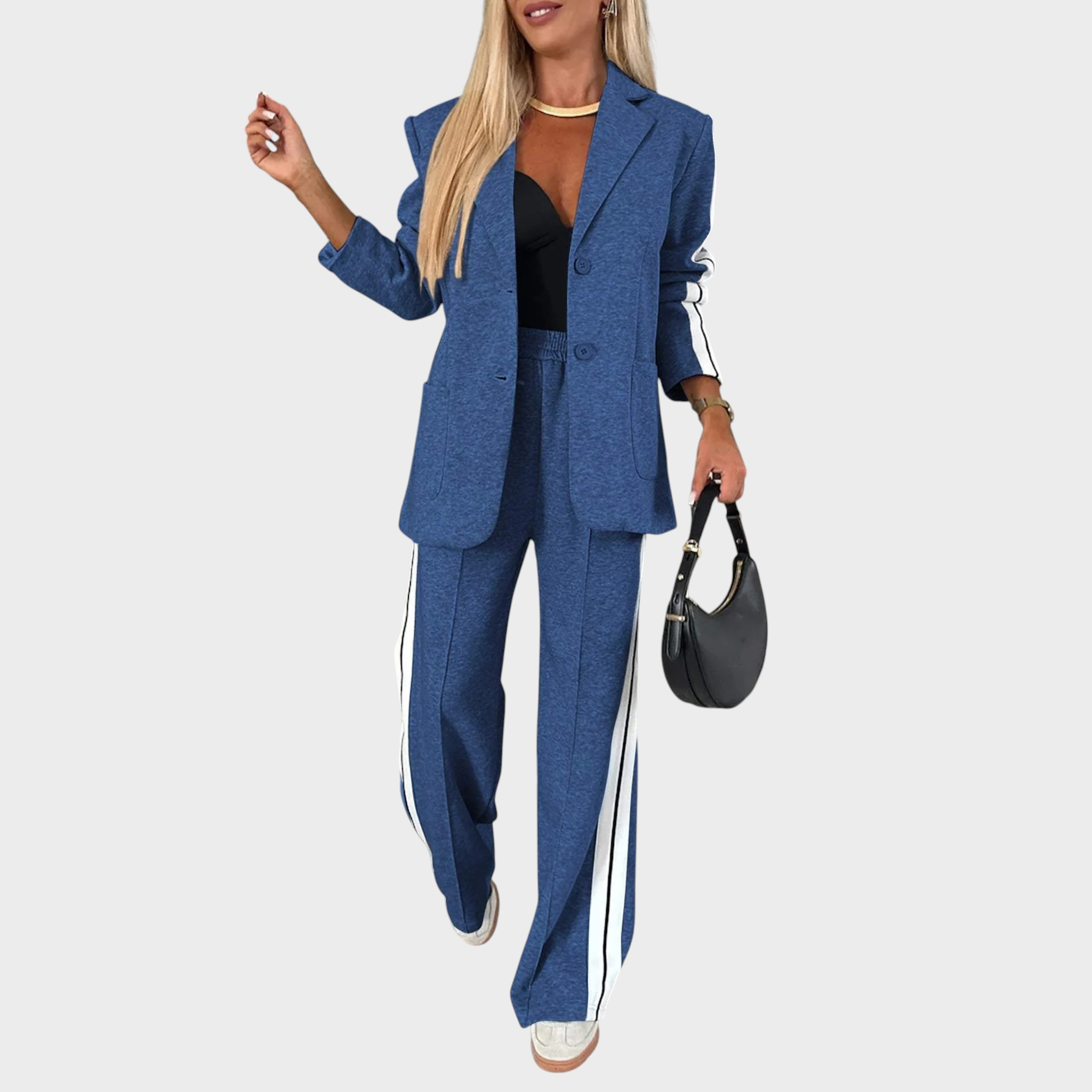 MAELYN™ - Κομψό σετ με ριγέ σακάκι-παλτό και παντελόνι με φαρδιά μπατζάκια