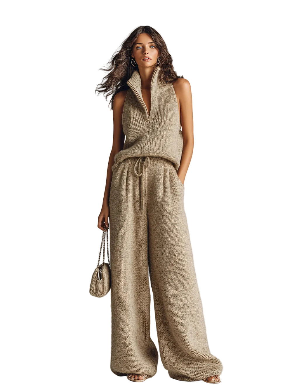 Wide leg trousers with fitted knit top business casual outfit