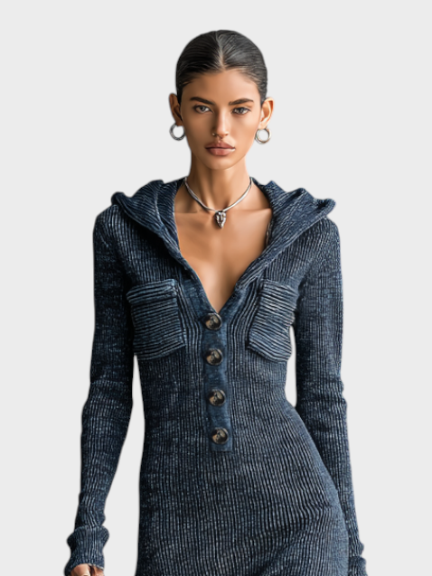 Akesha | Γυναικείο Μακρύ Φόρεμα Με Κουκούλα Slim-fit MDA1451H6Y