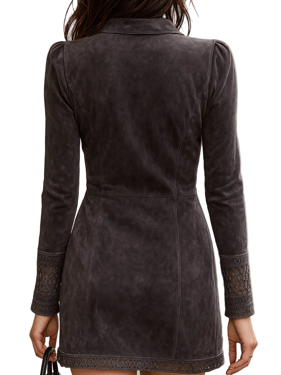 Sally - Μίνι Καστόρινο Φόρεμα με Φερμουάρ Μπροστά (Suede Zip Front Mini Dress)