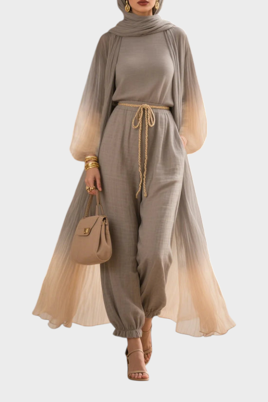 Emilia | Αμάνικο Τοπ Gradient Χρώματος με Παντελόνι Φαρδύ Πόδι Λινό 3 τεμαχίων Σετ