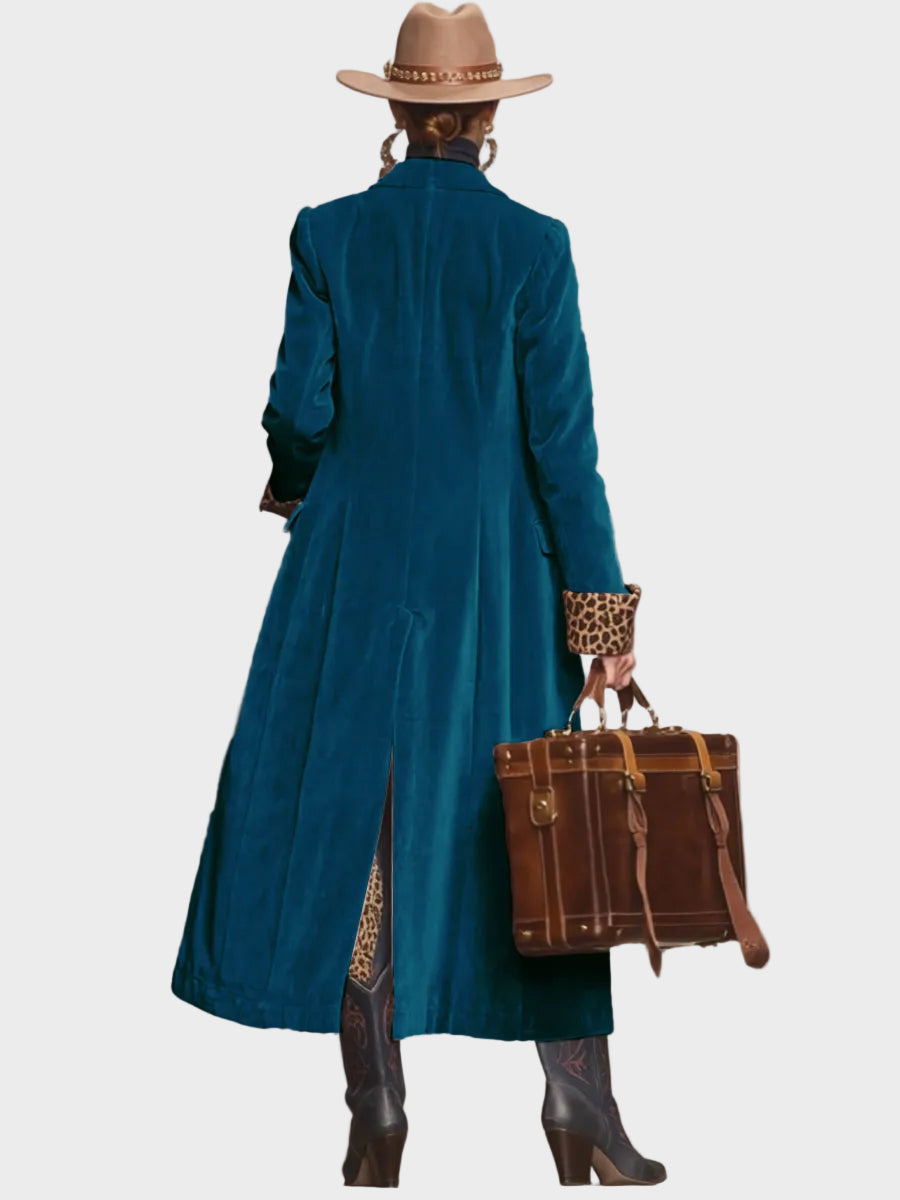 Sonia | Βελούδινο Παλτό με Πέτο, Μονόπετο, και Λεοπάρ Μοτίβο