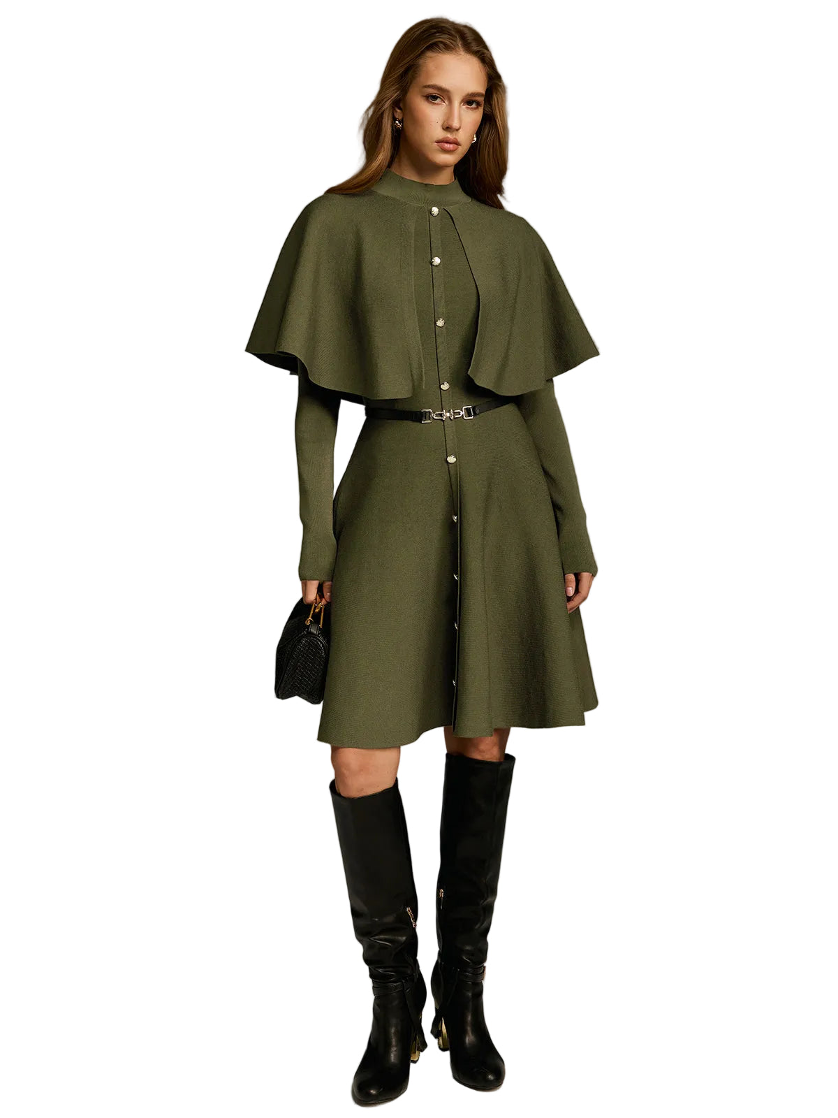 Coleen | Μίντι Φόρεμα με Κουμπιά, Ζώνη και Λεπτομέρεια Κάπα (Capelet-Style Button-Front Belted Midi Dress)