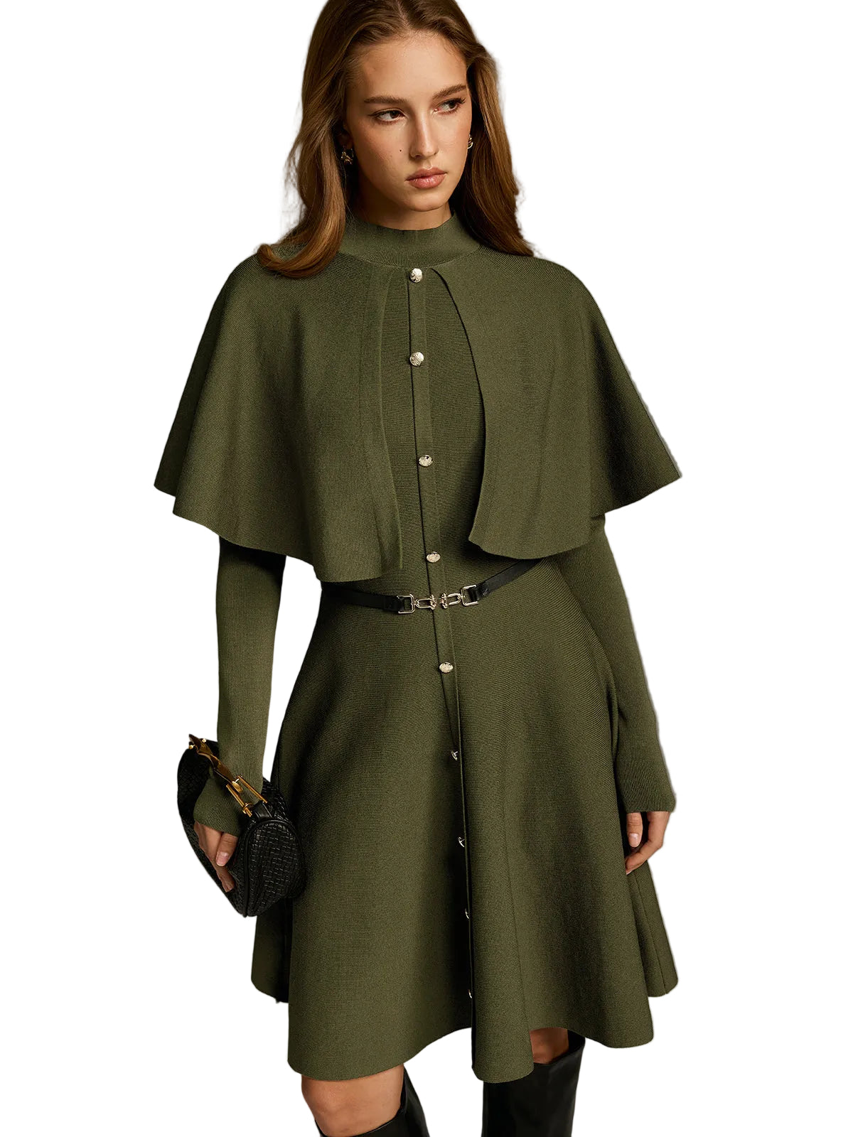 Coleen | Μίντι Φόρεμα με Κουμπιά, Ζώνη και Λεπτομέρεια Κάπα (Capelet-Style Button-Front Belted Midi Dress)