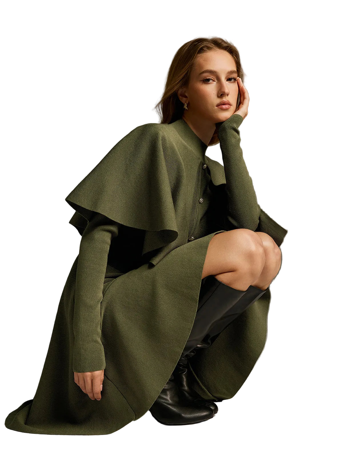 Coleen | Μίντι Φόρεμα με Κουμπιά, Ζώνη και Λεπτομέρεια Κάπα (Capelet-Style Button-Front Belted Midi Dress)