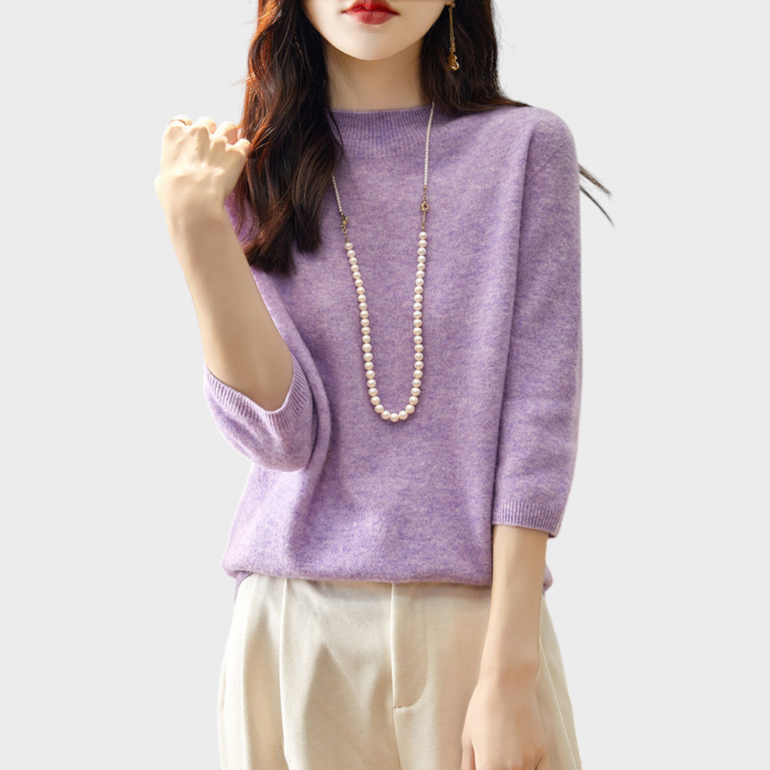 Lilith | 100% Μάλλινο Πουλόβερ Μισής Μανίκας με Ψευδο-Γιακά