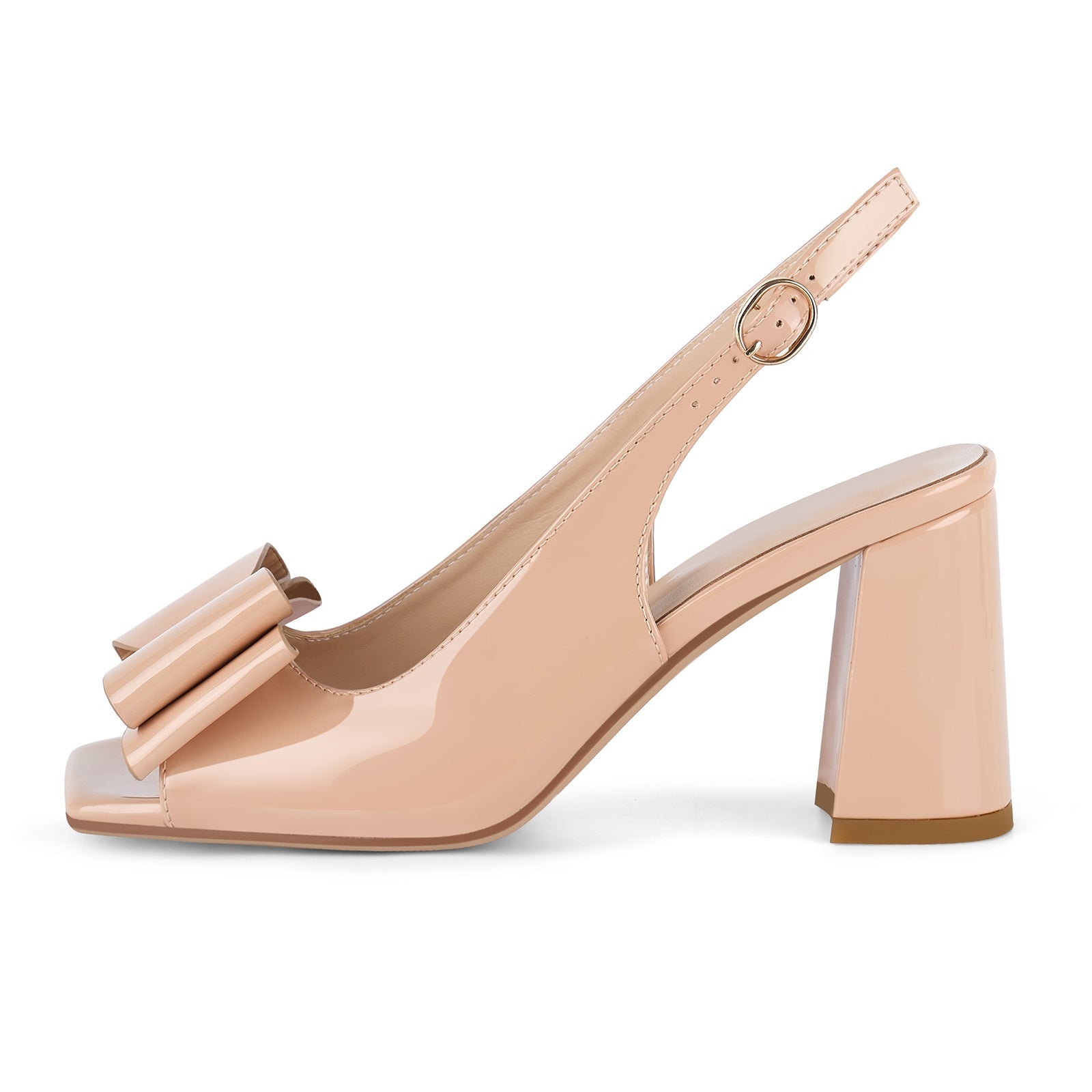 Tahlia | Πέδιλα με Χοντρό Τακούνι, Slingback, Φιόγκο και Ανοιχτή Μύτη