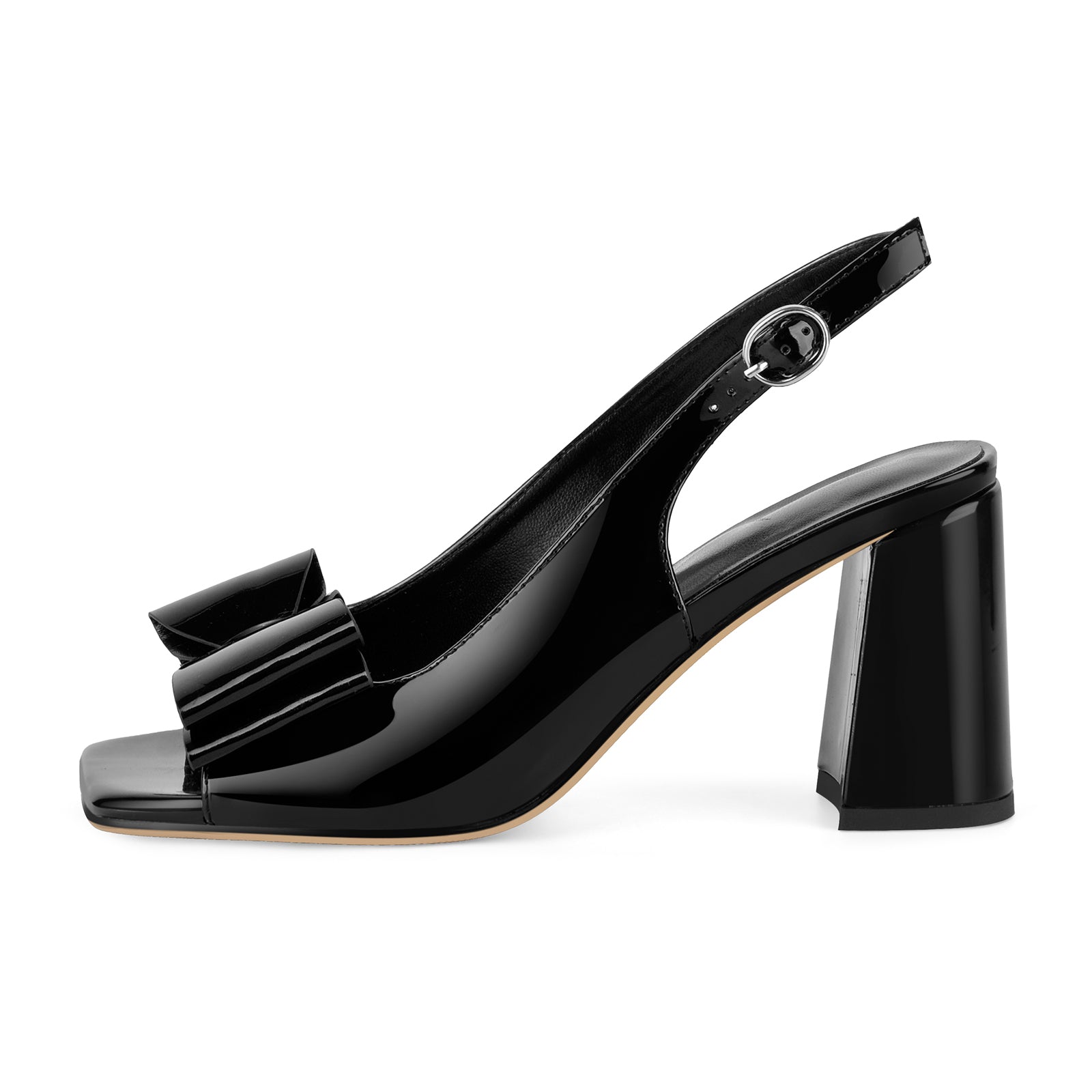 Tahlia | Πέδιλα με Χοντρό Τακούνι, Slingback, Φιόγκο και Ανοιχτή Μύτη