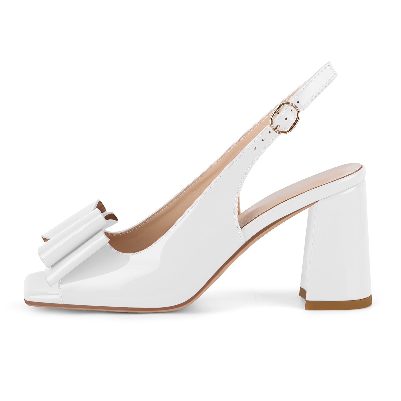 Tahlia | Πέδιλα με Χοντρό Τακούνι, Slingback, Φιόγκο και Ανοιχτή Μύτη