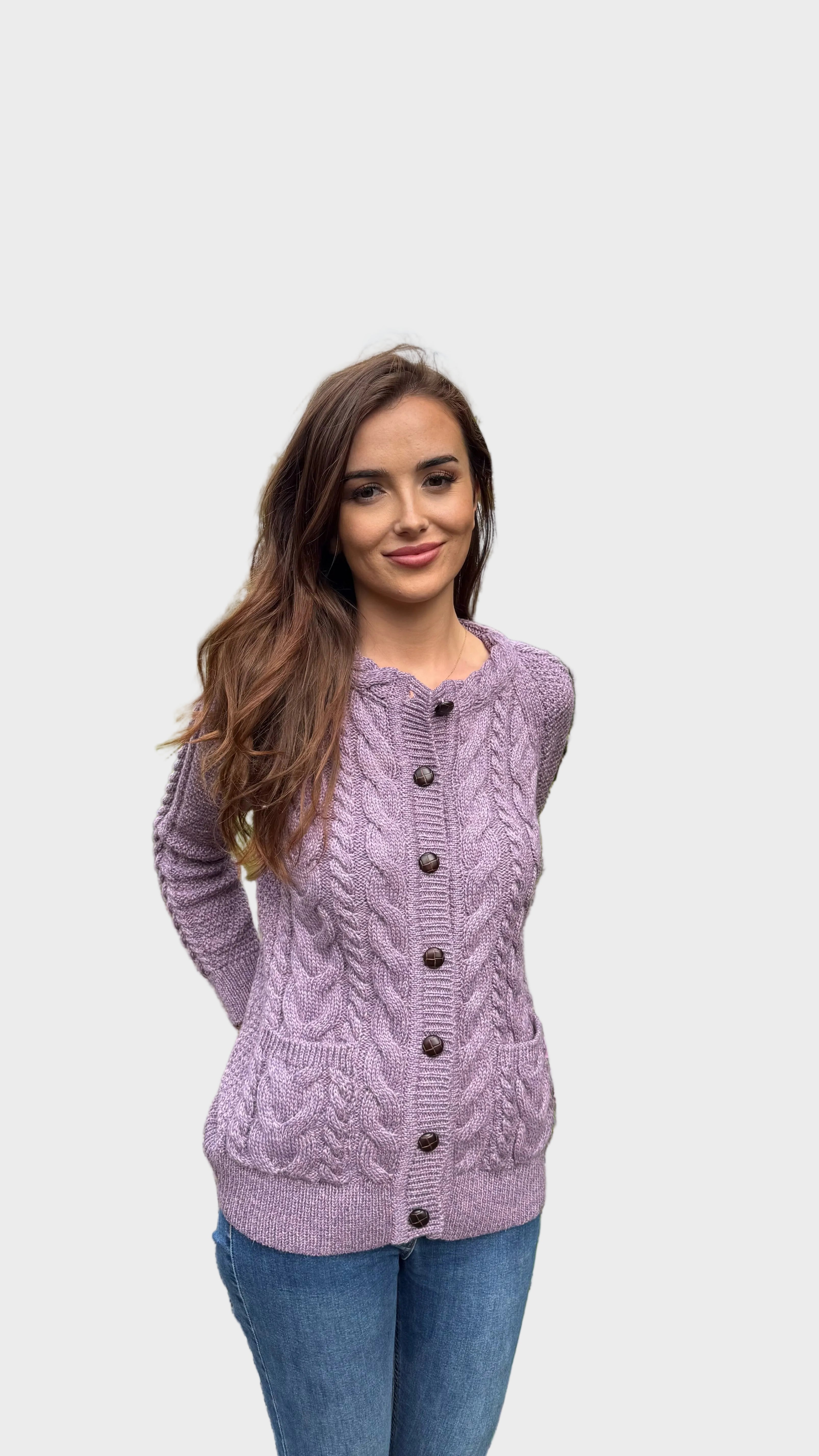 Merino Wool Aran Πλεκτή Ζακέτα - Heather Lilac