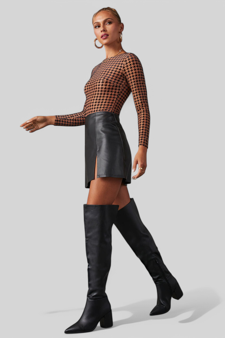 Bella Μαύρες Μπότες Πάνω από το Γόνατο με Φαρδύ Τακούν