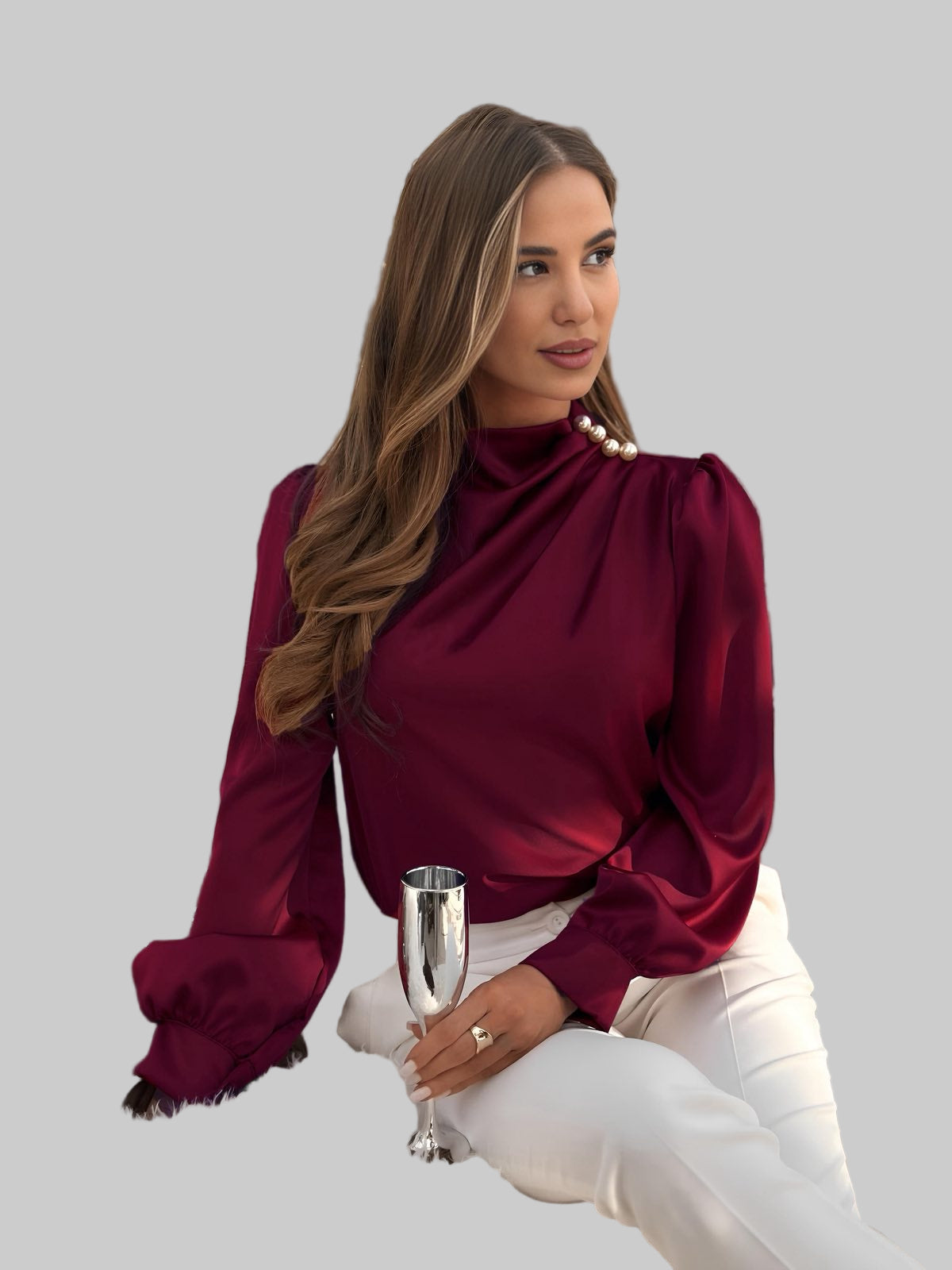 Μπλούζα Σατέν Με Πέρλες