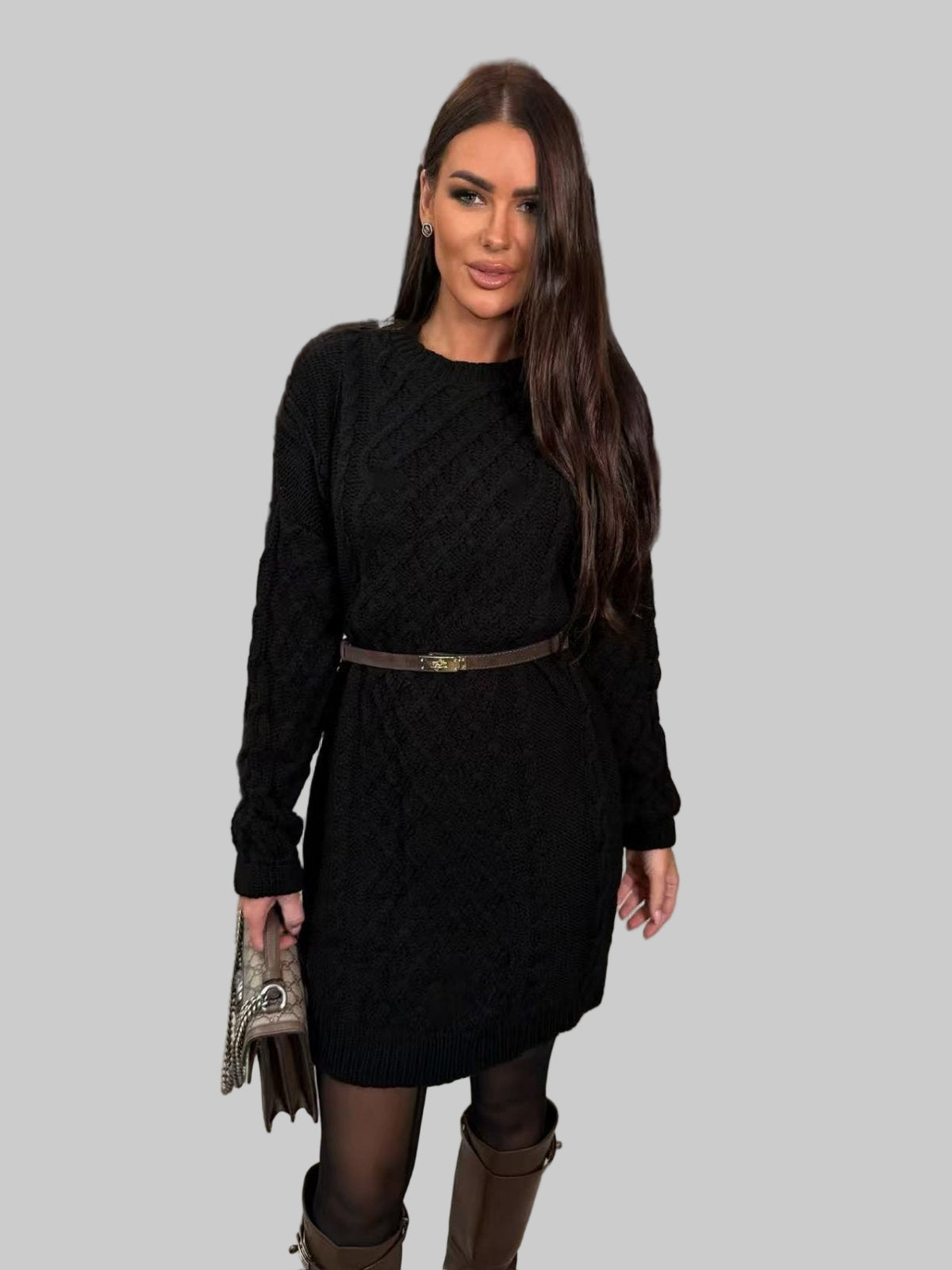 Φόρεμα Πλεκτό Με Σχέδιο Στην Πλέξη