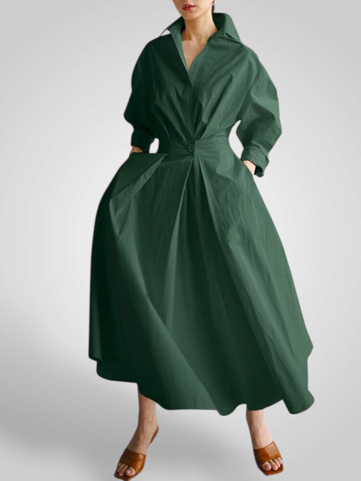 Έλλα | Γυναικεία Μάξι Φόρεμα με Pockets, Buttons, Μακρυμάνικοs