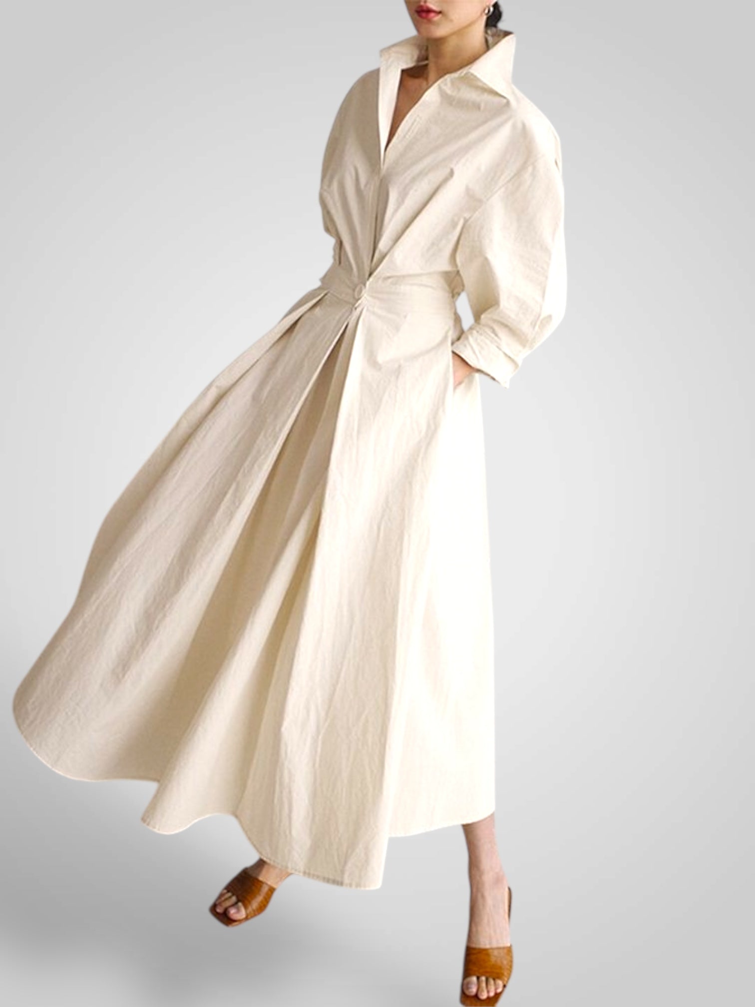 Έλλα | Γυναικεία Μάξι Φόρεμα με Pockets, Buttons, Μακρυμάνικοs