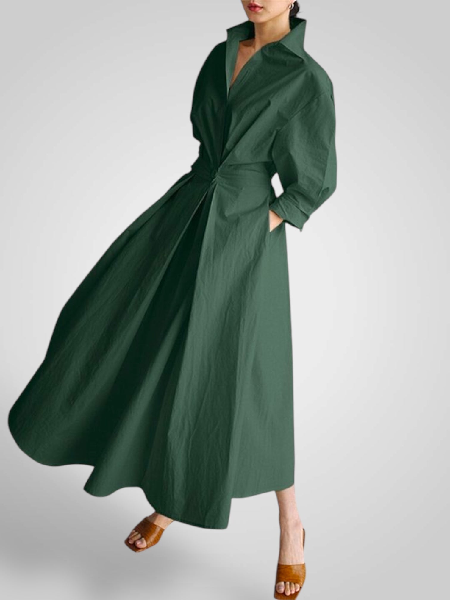 Έλλα | Γυναικεία Μάξι Φόρεμα με Pockets, Buttons, Μακρυμάνικοs