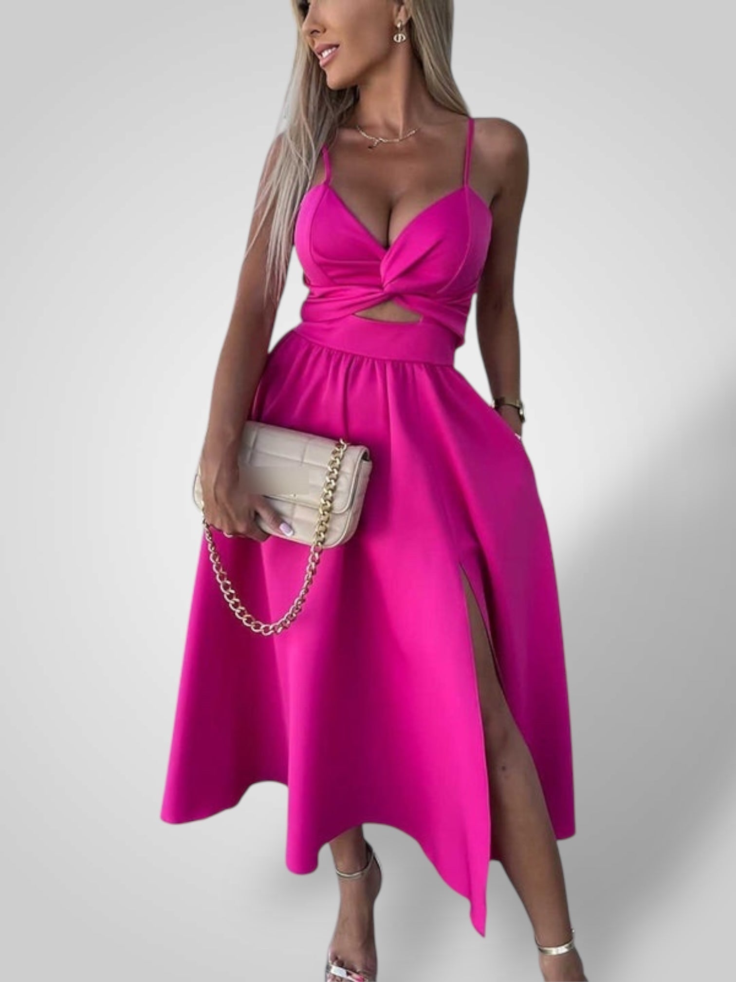 Εύη | Γυναικείο Φόρεμα με Λεπτές Τιράντες και Ψηλό Σκίσιμο