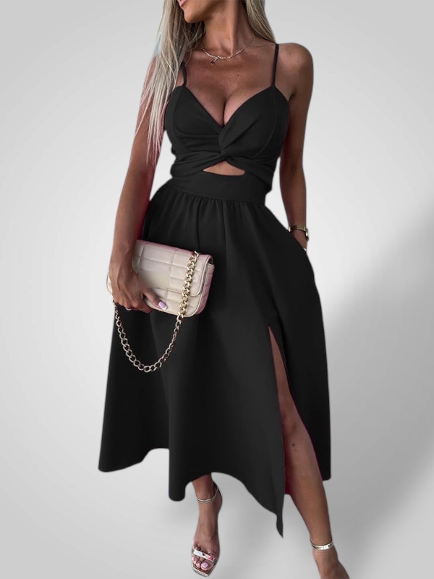 Εύη | Γυναικείο Φόρεμα με Λεπτές Τιράντες και Ψηλό Σκίσιμο