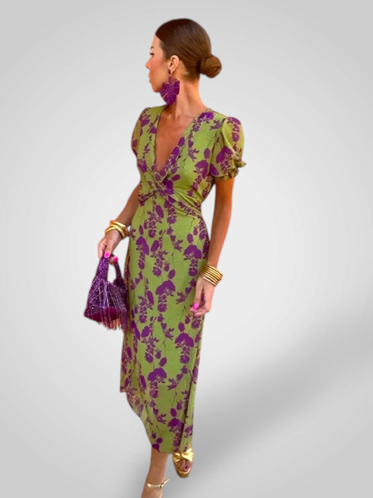 Ντούλσε | Λαιμόκοψη V σχήματος Floral Μίντι Φόρεμα