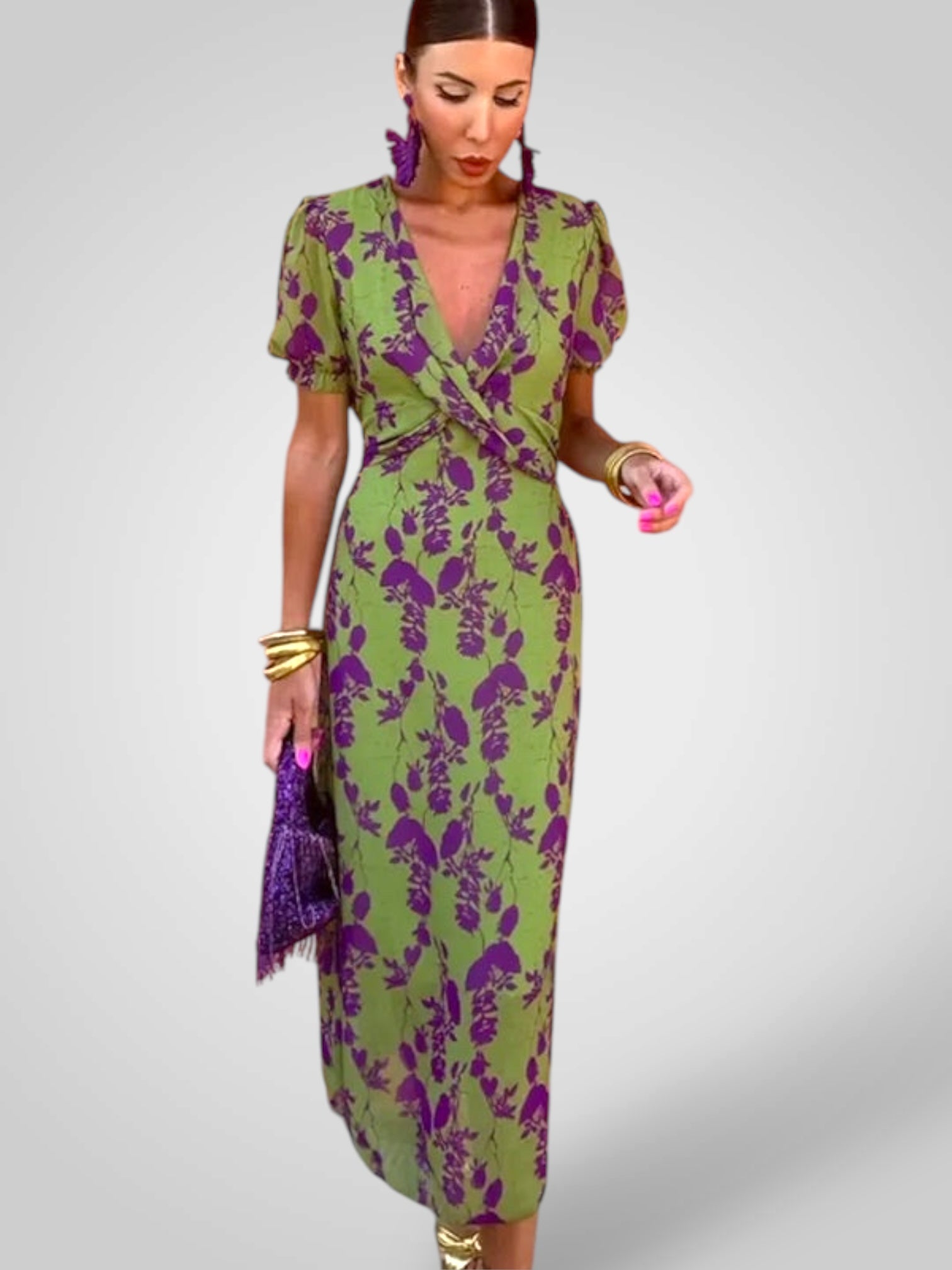 Ντούλσε | Λαιμόκοψη V σχήματος Floral Μίντι Φόρεμα