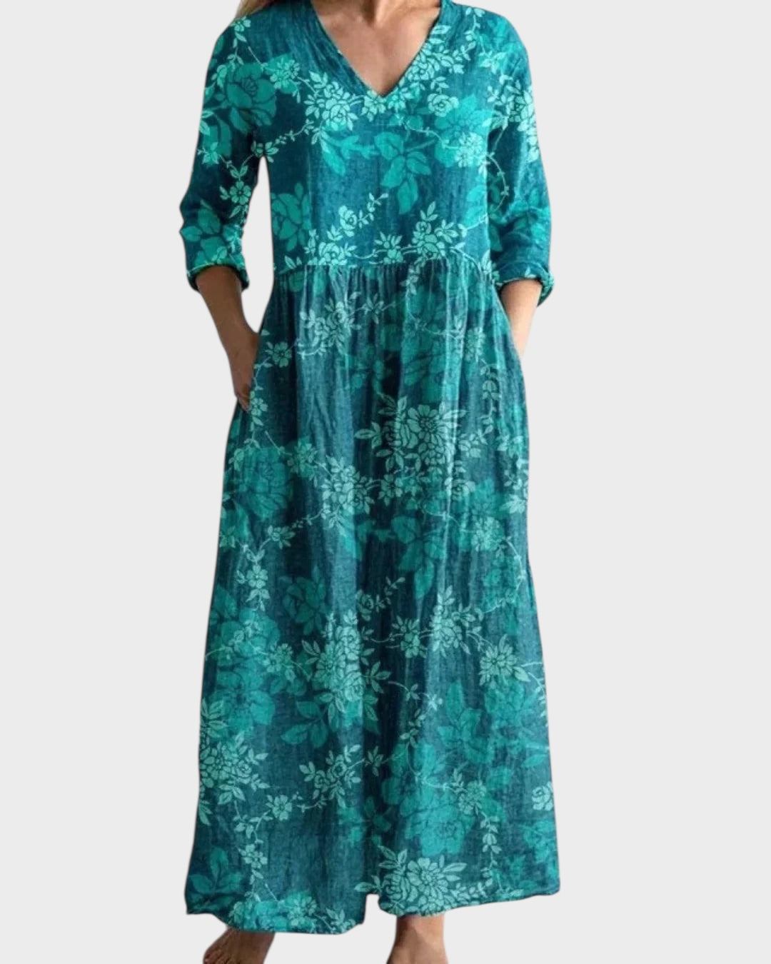 C&amp;G™ | Ρετρό Μακρύ Φόρεμα με Λουλουδάτο Σχέδιο