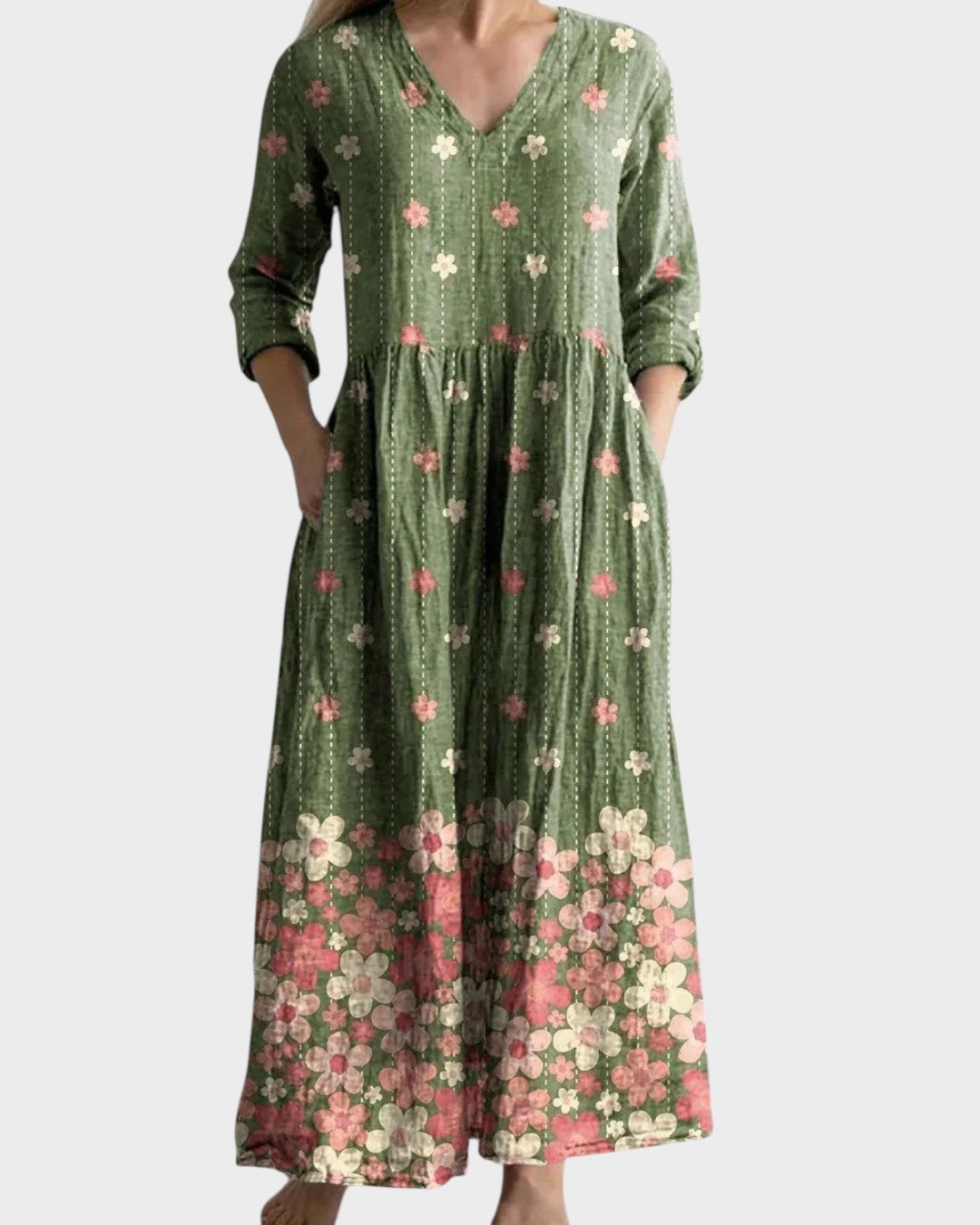 C&amp;G™ | Ρετρό Μακρύ Φόρεμα με Λουλουδάτο Σχέδιο