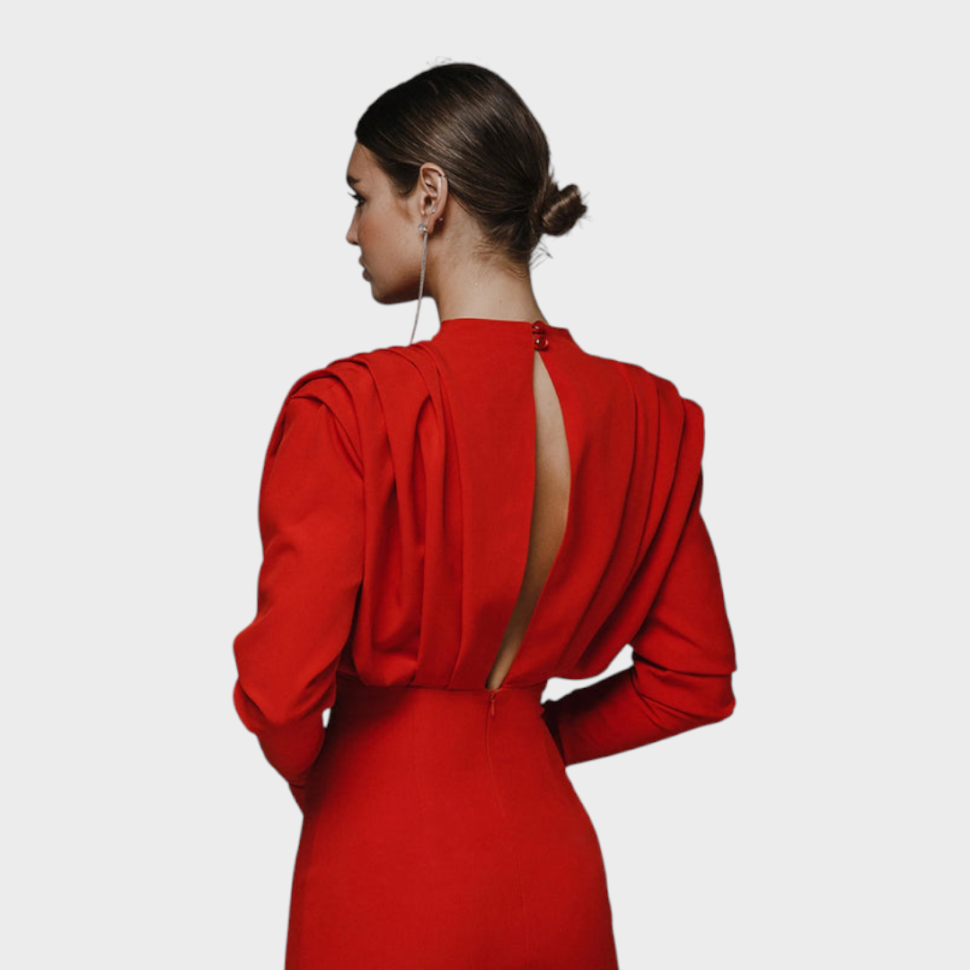 Franchezka | Μονόχρωμο μακρυμάνικο φόρεμα με βαθύ σκίσιμο