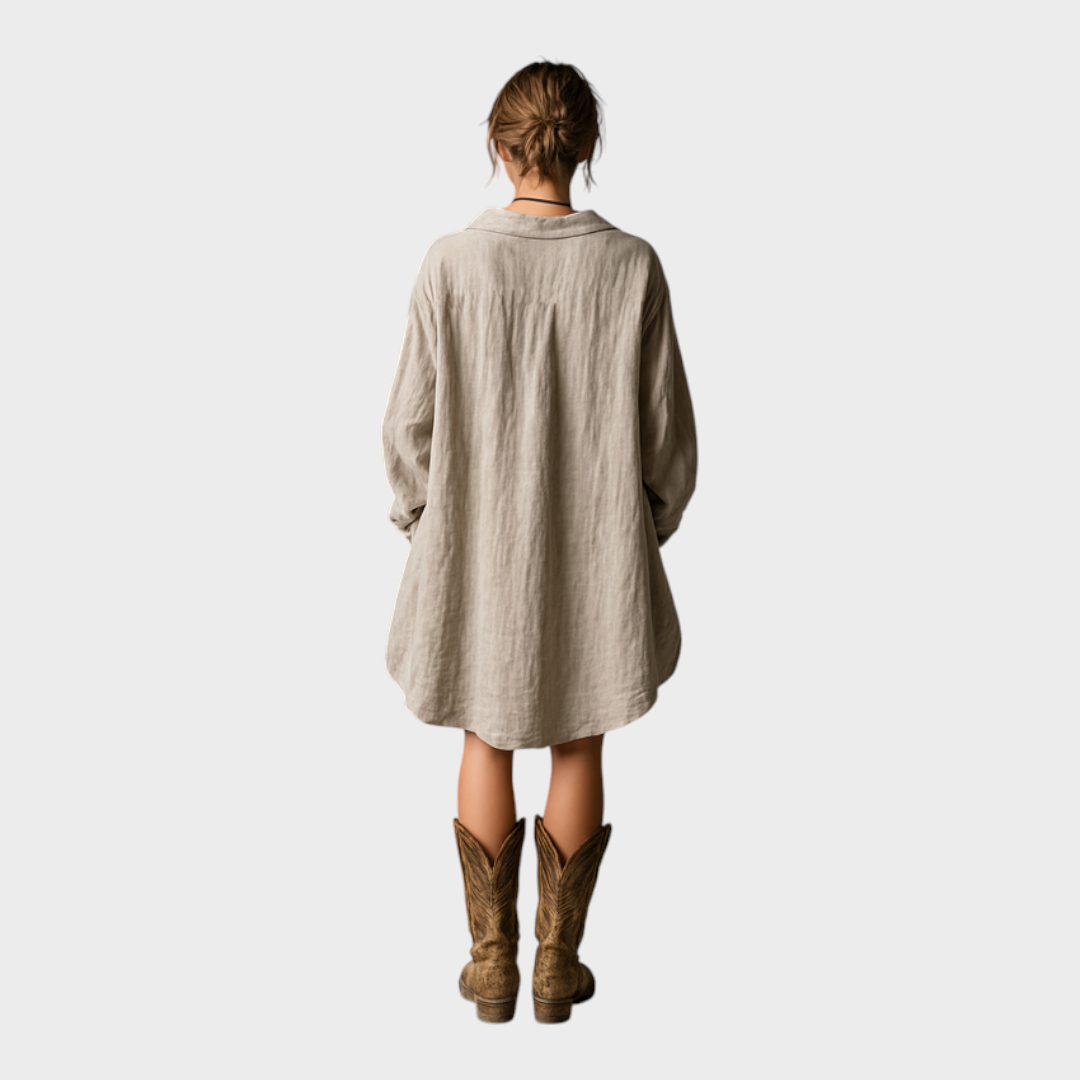 Λαυρίκη | Γυναικεία Μόδα Χαλαρό Μίνι Φόρεμα Από Βαμβάκι Και Λινό Με Κουμπιά MDA1854H2Y