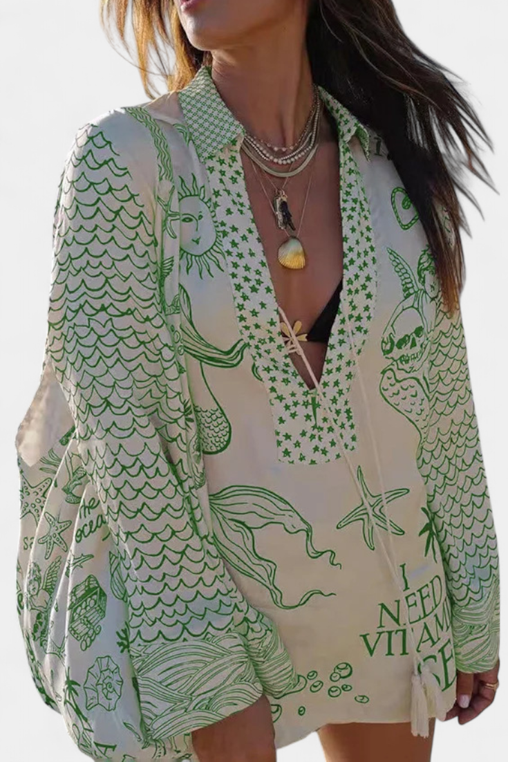 Αμαλία Πουκαμισένιο Σετ με Στάμπα και Ελαστικό Σορτς