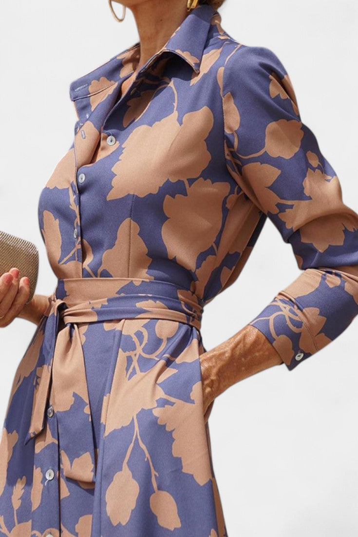 Samaria Μίντι Φόρεμα με Κουμπιά και Λουλουδάτο Γιακά