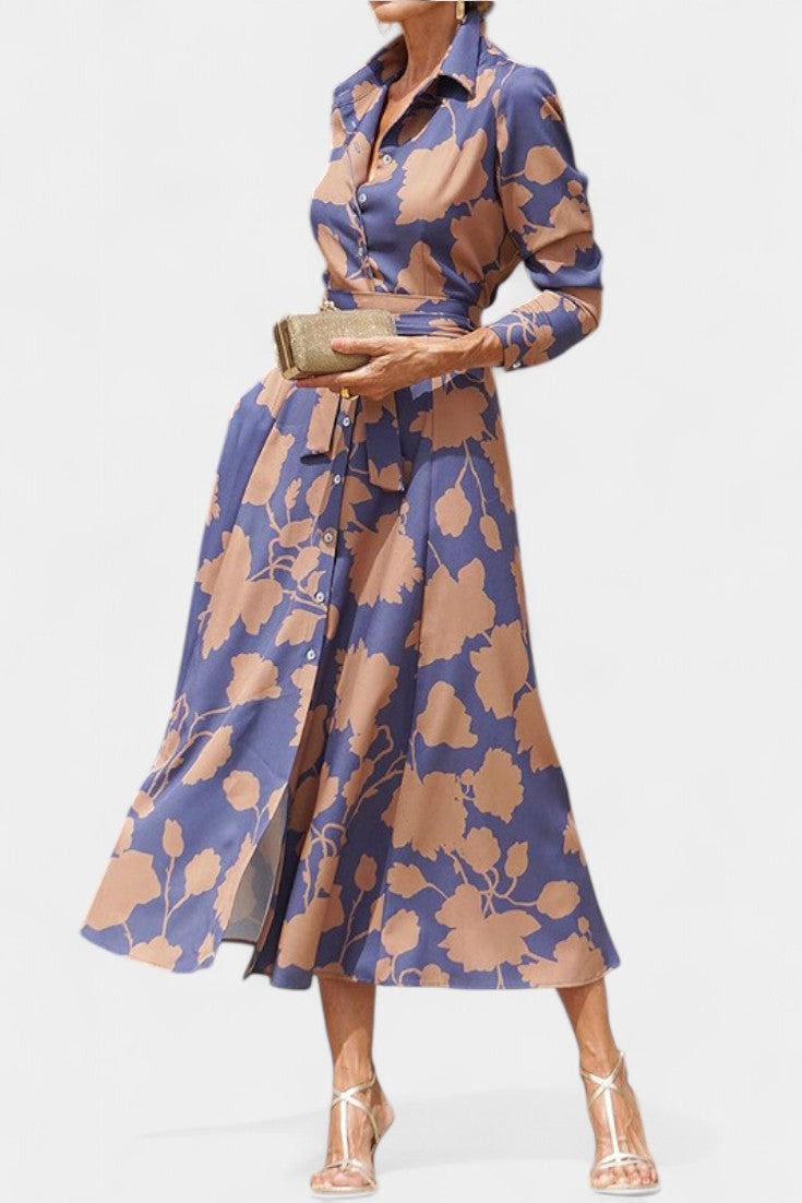 Samaria Μίντι Φόρεμα με Κουμπιά και Λουλουδάτο Γιακά