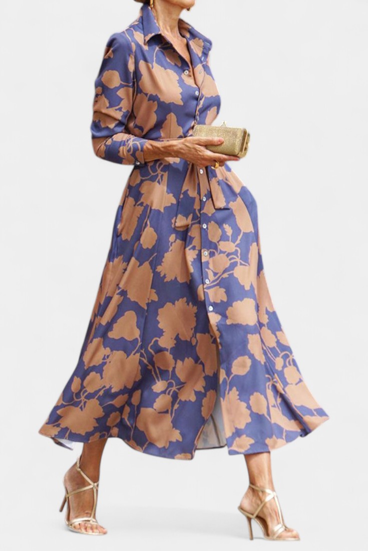 Samaria Μίντι Φόρεμα με Κουμπιά και Λουλουδάτο Γιακά