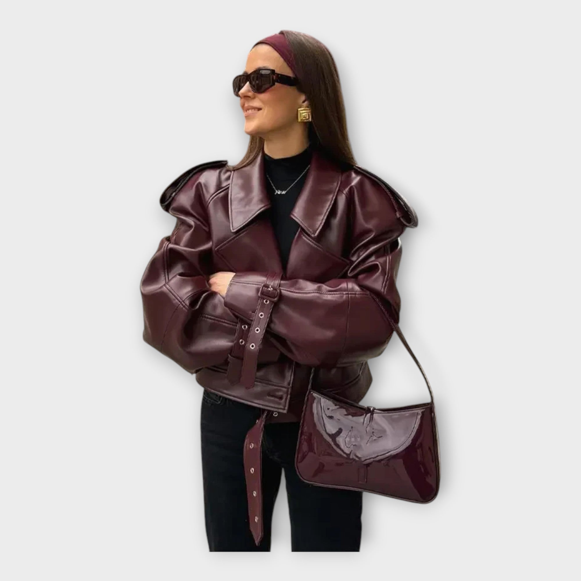 Δερμάτινο Μπουφάν με Ζώνη και Μοντέρνα Λεπτομέρεια 