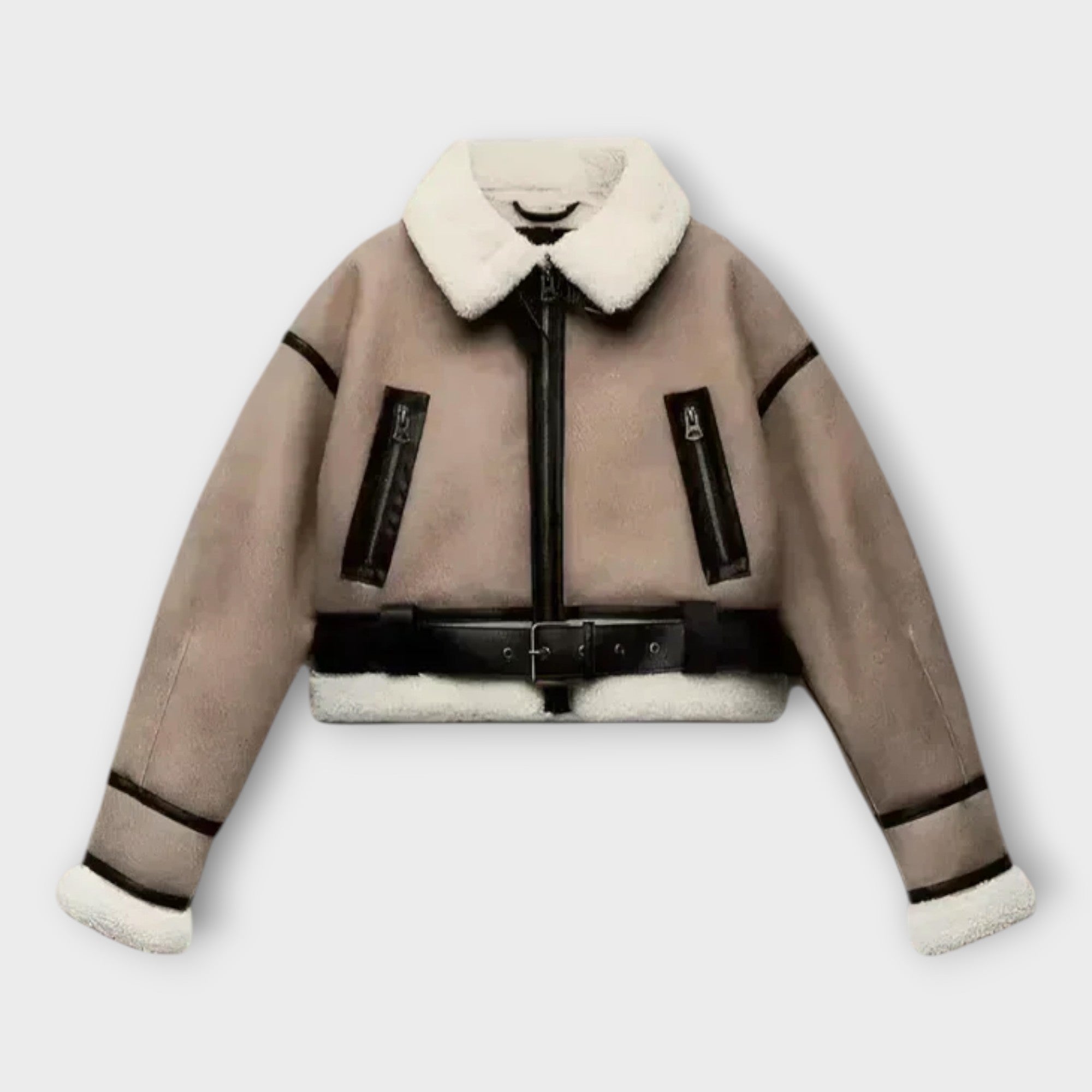 Δερμάτινο Μπουφάν με Επένδυση και Ζώνη 