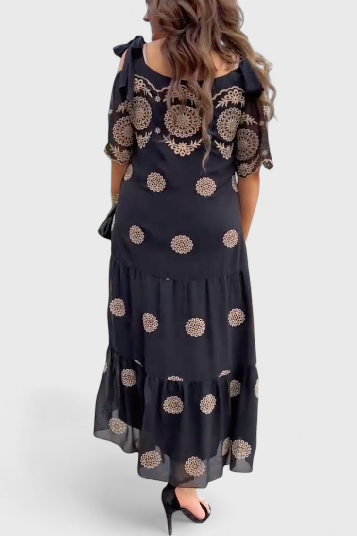 Cathy Κομψό Καλοκαιρινό Φόρεμα από Δίχτυ με Ανοίγματα και Ρευστή Γραμμή