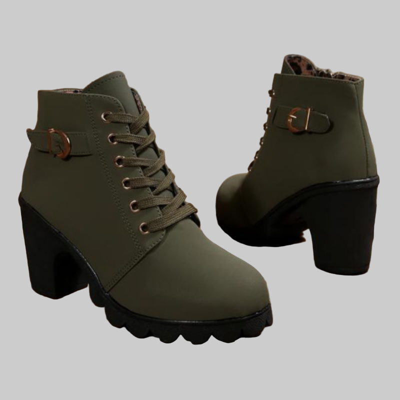 KATNI™ - Chic Lace-Up Metal Buckle Chunky Ankle Boots