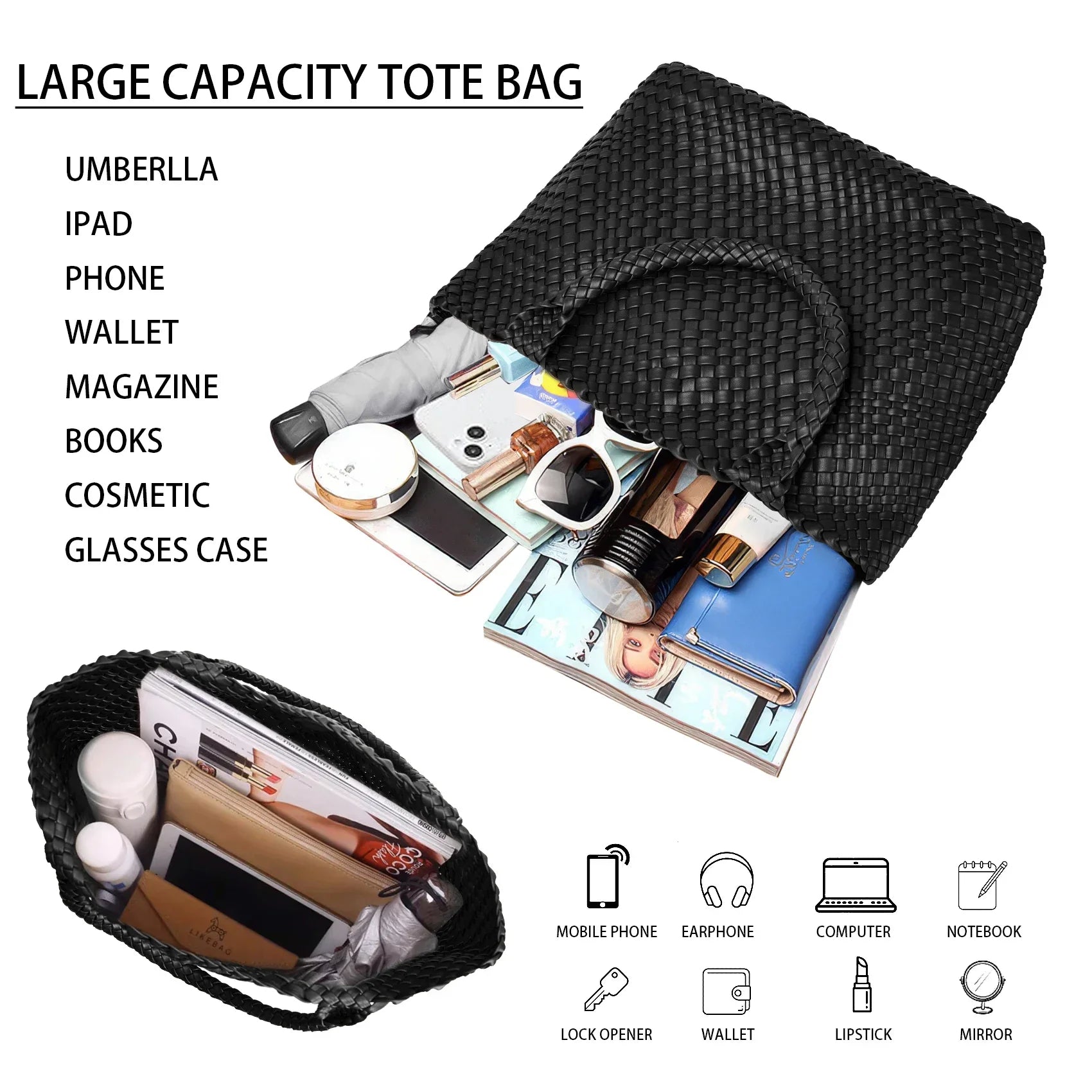 Lana Χειροποίητη Πλεκτή Δερμάτινη Τσάντα Tote