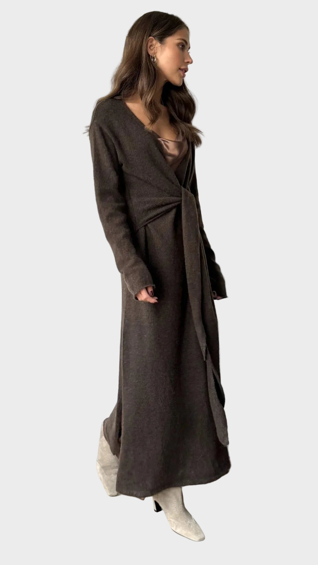 Keira Πλεκτό Φόρεμα Κρουαζέ - Σκούρο Εσπρέσο