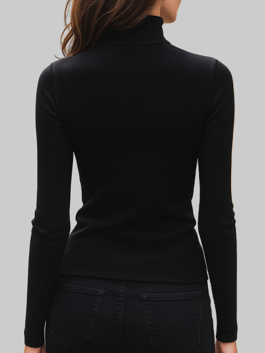Black Asymmetric Zip High-Neck Knit Top