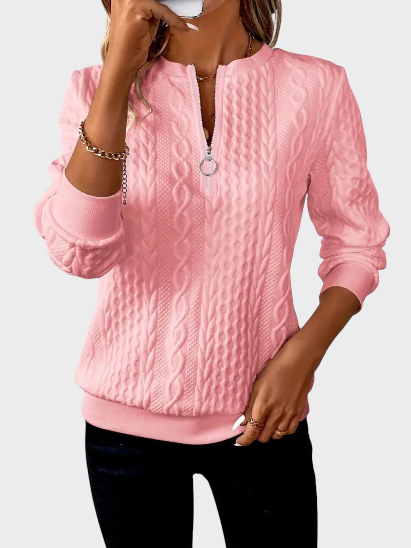 Amalie | Ζακέτα με φερμουάρ και πλέξη καλωδίου