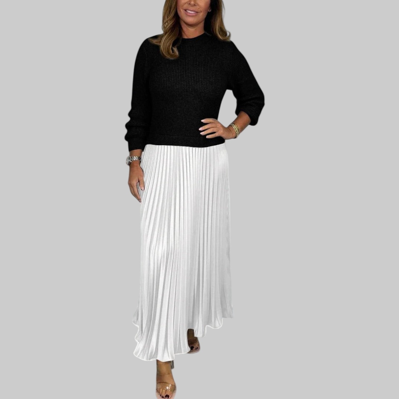Claudia -Μάξι φόρεμα με πουλόβερ και πλισέ φούστα