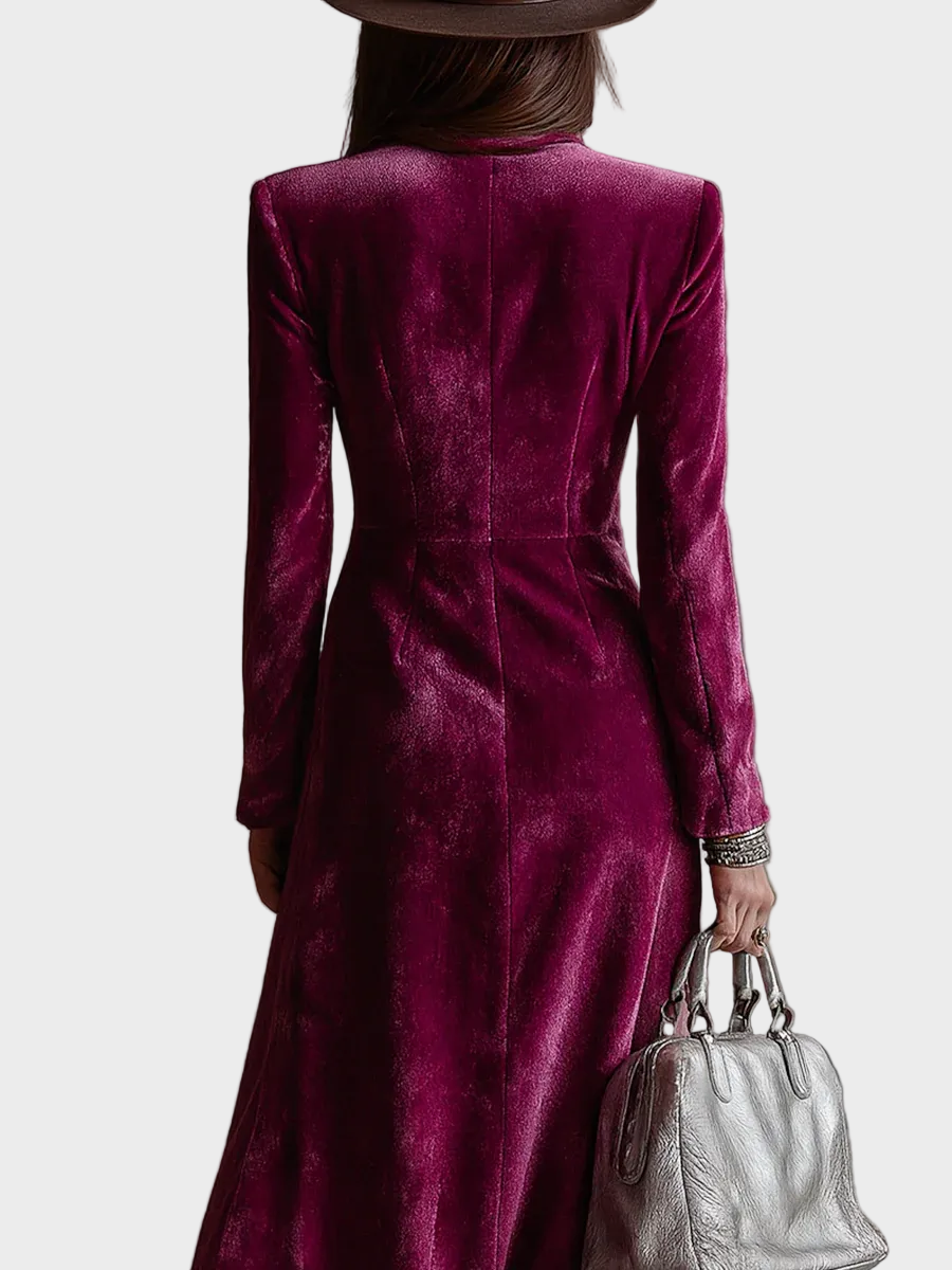 Adeline | Μωβ Βελούδινο Μάξι Φόρεμα-Σακάκι με Κουμπιά