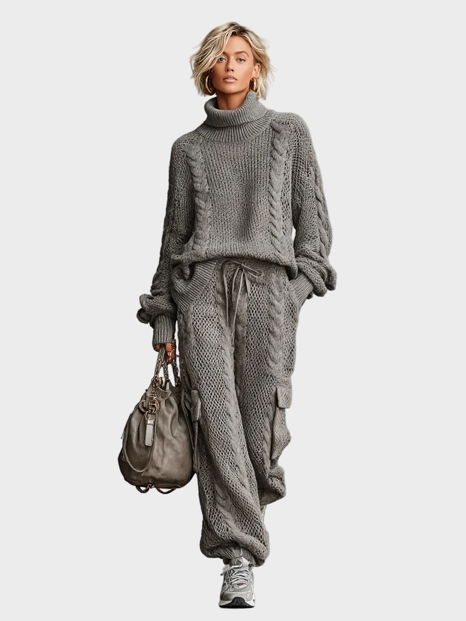 Aveline | Γυναικείο Casual Σετ με Πλεκτό Ζιβάγκο Cable Knit και Παντελόνι Cargo