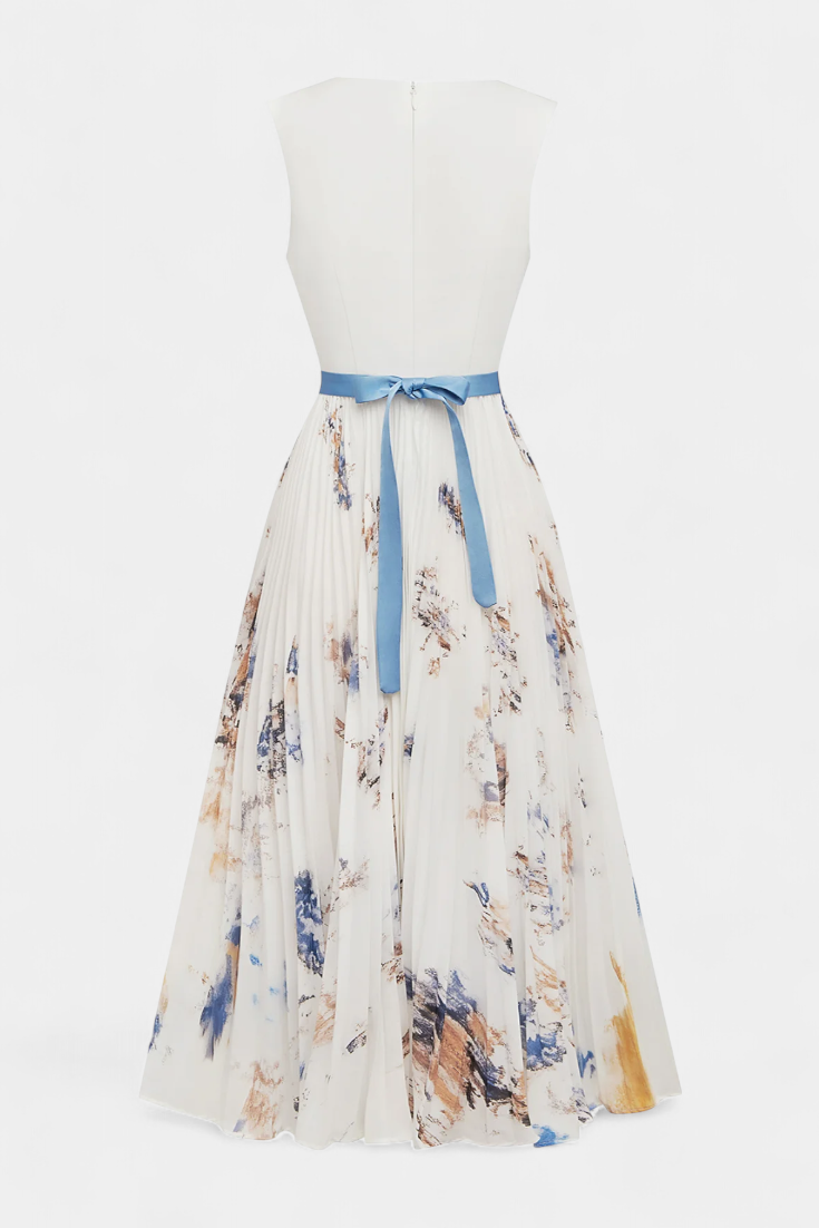 Elise Μίντι Αμάνικο Πλισέ Φόρεμα με Floral Print