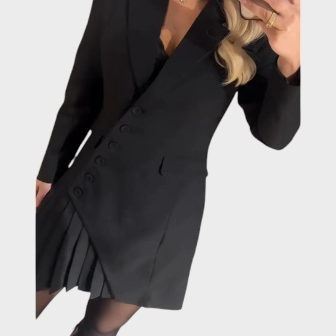 Luminita | Φόρεμα με Μακρύ Μανίκι και Πλισέ Σακάκι με Γιακά