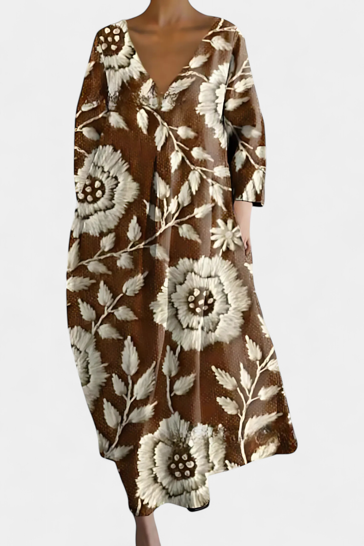 Anne Μακρύ Πολύχρωμο Φόρεμα με V Ντεκολτέ