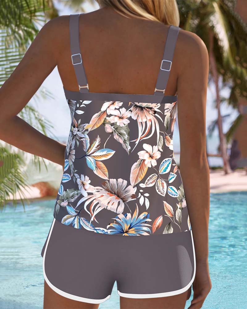 Γυναικείο Σετ Tankini Εμπριμέ με Στρογγυλή Λαιμόκοψη