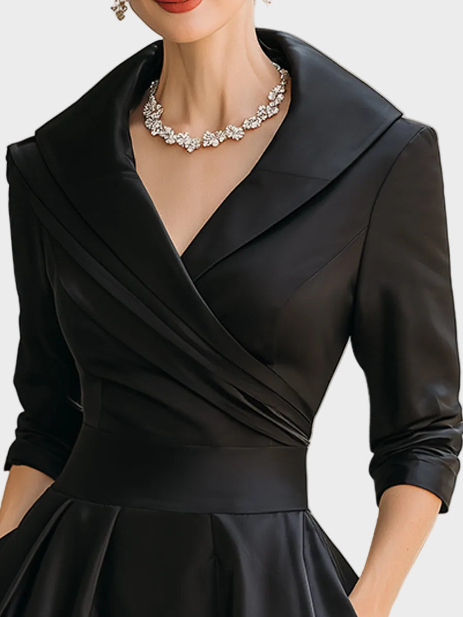 Bella | Vintage-Inspired Σατέν Midi Φόρεμα με Ντραπέ Γιακά