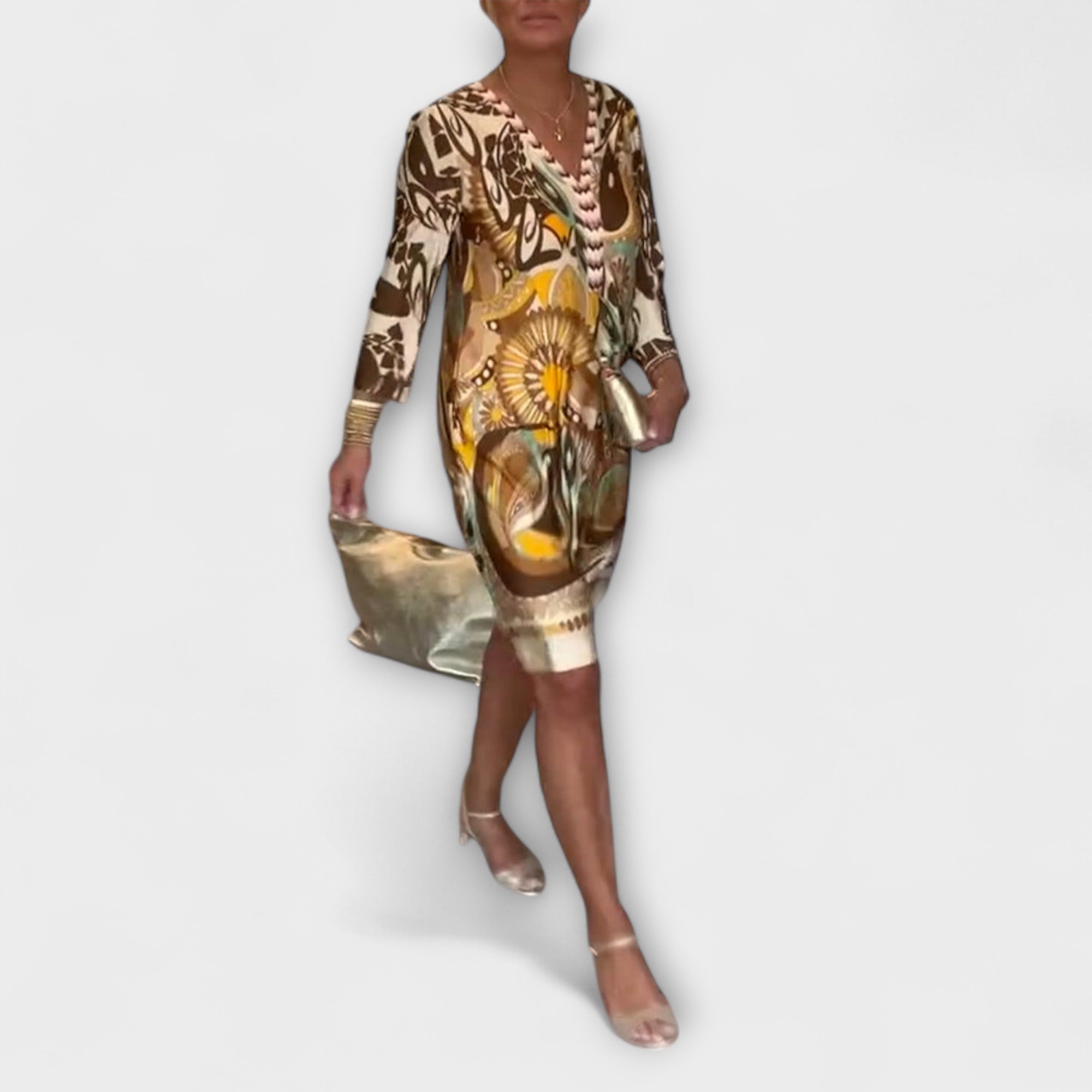 Φόρεμα Χαλαρό με V Ντεκολτέ (Ρετρό Σχέδιο)