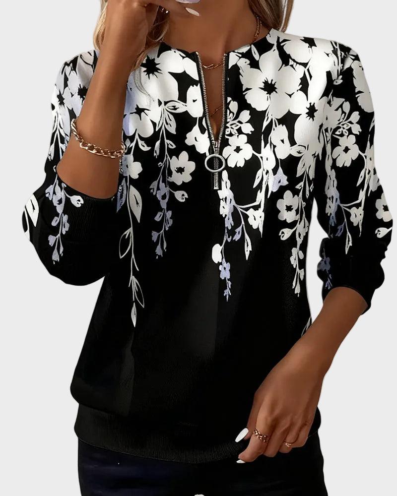 Ester | Τυπωμένο Φούτερ με Μισό Φερμουάρ και Γιακά